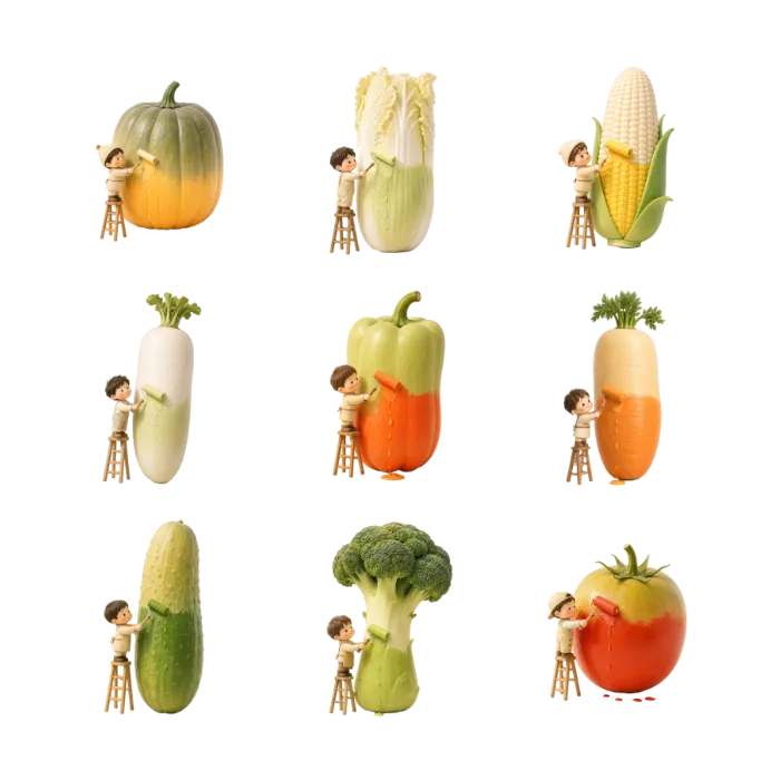 3D卡通小人蔬菜创意插画合集 共9张免扣PNG素材
